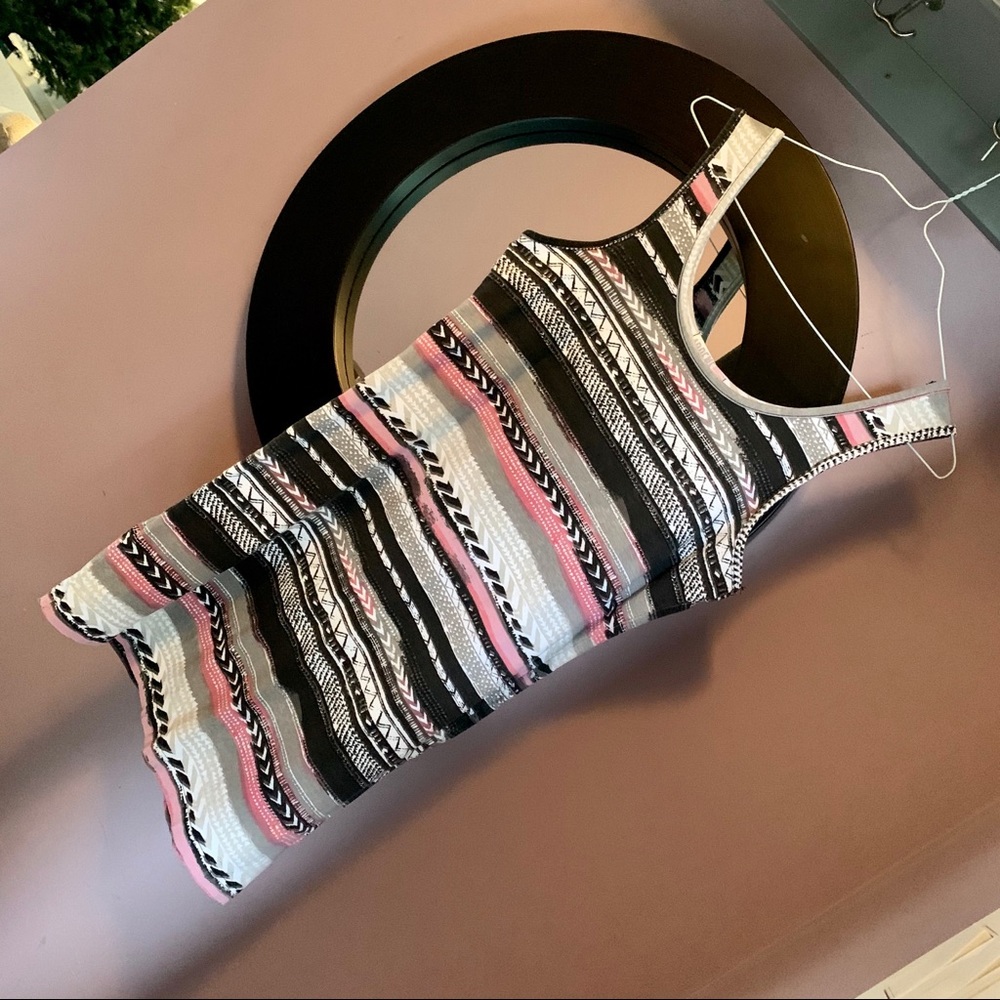 Pink & grey patterned tunic mini dress